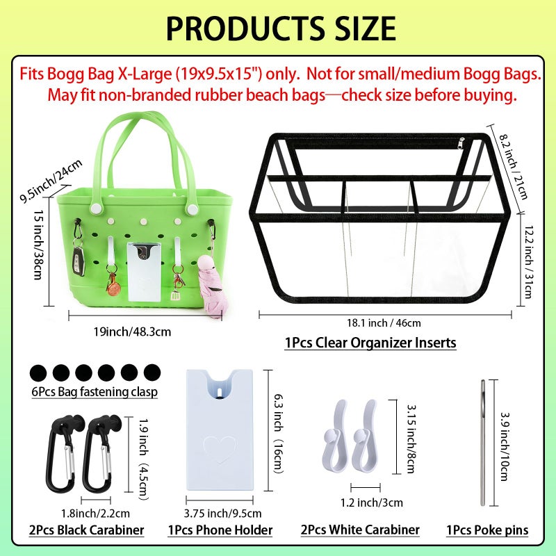 Kooterfun 6Pcs Clear Organizer Inserts for Bogg Bag X - Large Original Accessories 18.1x8.2x12.2in with Phone Holder & key Holder for Bogg bag & Other Rubber Beach Bag, Organizer & Divide Space - Image 2