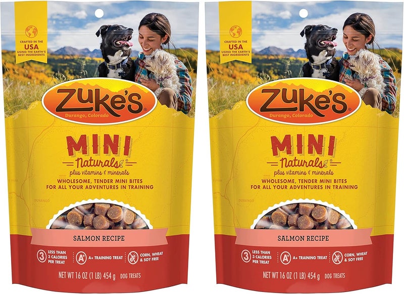 Zuke's Mini Naturals Dog Training Treats, Salmon Recipe, Soft Mini Dog Treats with Vitamins & Minerals, Made for All Breed Sizes (Salmon, 16 Ounce (Pack of 2) - Image 1