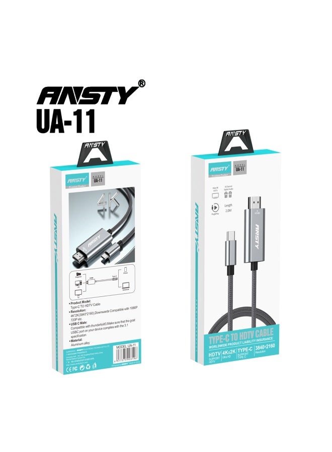 UA-11 Type-C to HDTV Cable - 4K Ultra HD Resolution, Aluminum Alloy Material,