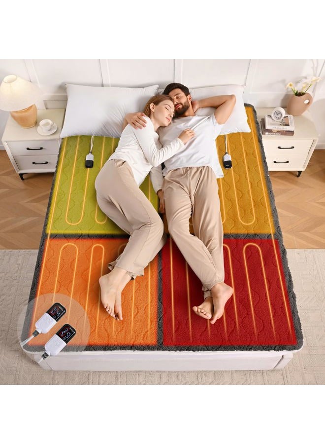 Bearhug Multi-Zone Electric Heated Mattress Pad Queen Size, Dual Control Bed Warmer with Memory & 11 Heat Level, 1-9H Auto Off, Individual Body &Feet Settings, Deep Pocket ETL Certified, Machine Wash - Image 1