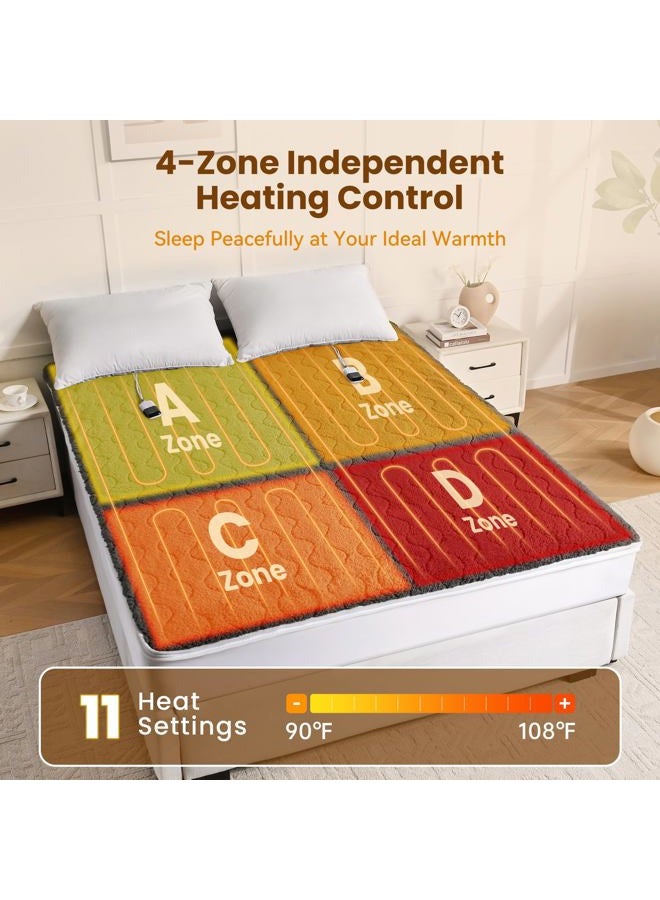 Bearhug Multi-Zone Electric Heated Mattress Pad Queen Size, Dual Control Bed Warmer with Memory & 11 Heat Level, 1-9H Auto Off, Individual Body &Feet Settings, Deep Pocket ETL Certified, Machine Wash - Image 2