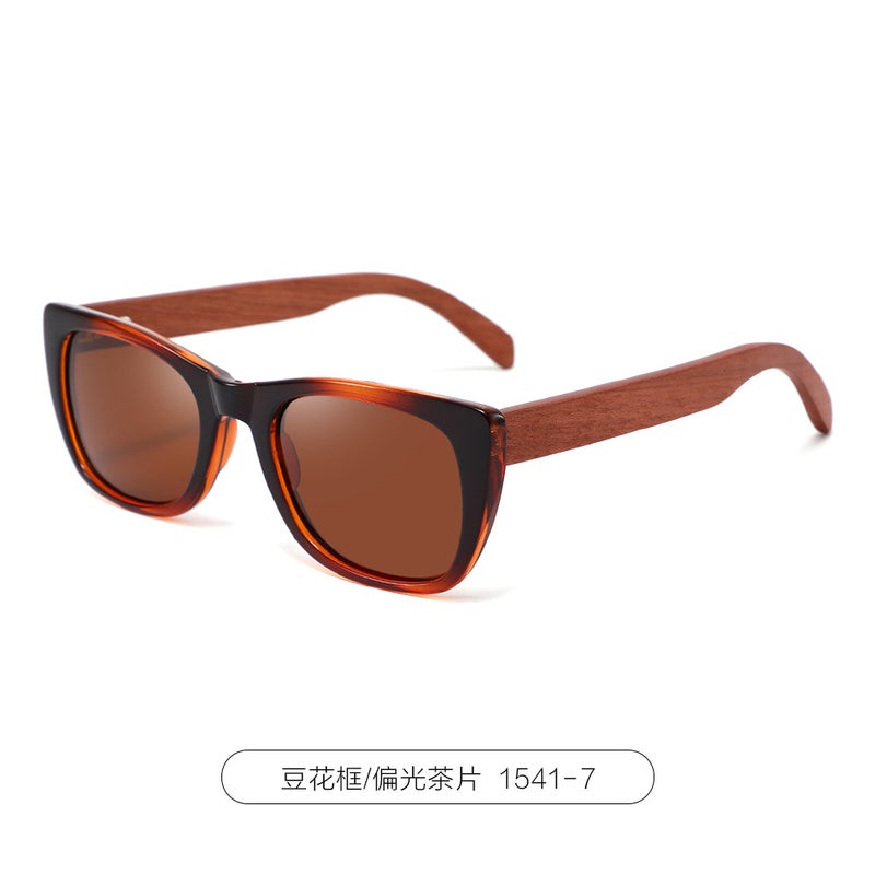 Generic Retro Wooden Polarized Sunglasses for Men High-End Bamboo Sunnies C7 bean flower frame balsamic foot tea slice 