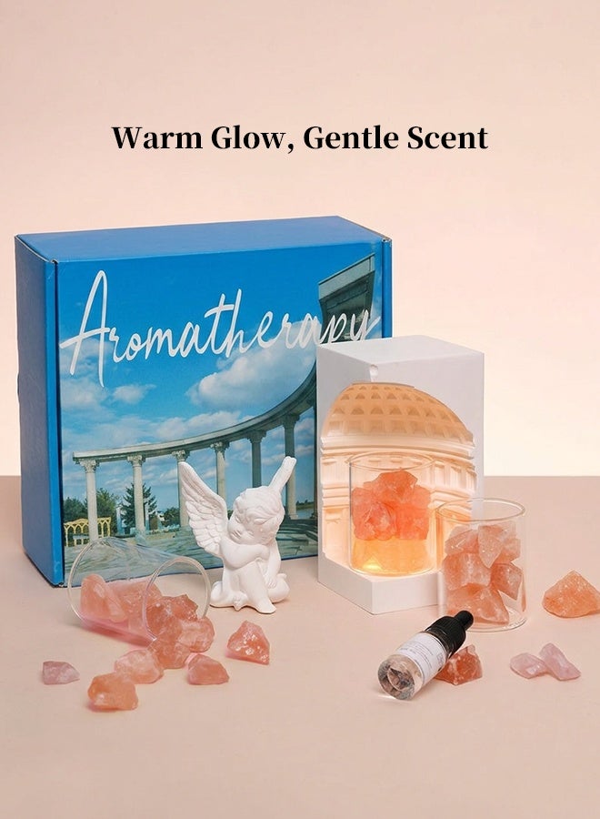 Peach Oolong Crystal Aromatherapy Diffuser Set, Pink Crystal Stone Gypsum Dome Home Fragrance Kit with Angel Figurine & Essential Oil, Decorative Room Scent Gift Set for Bedroom & Living Room - Image 3