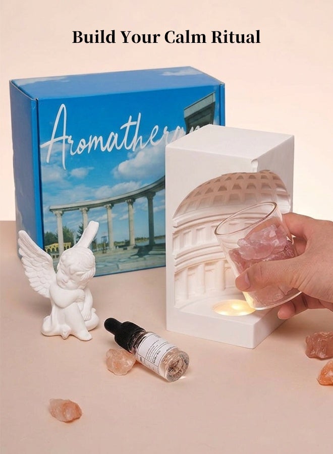 Peach Oolong Crystal Aromatherapy Diffuser Set, Pink Crystal Stone Gypsum Dome Home Fragrance Kit with Angel Figurine & Essential Oil, Decorative Room Scent Gift Set for Bedroom & Living Room - Image 4