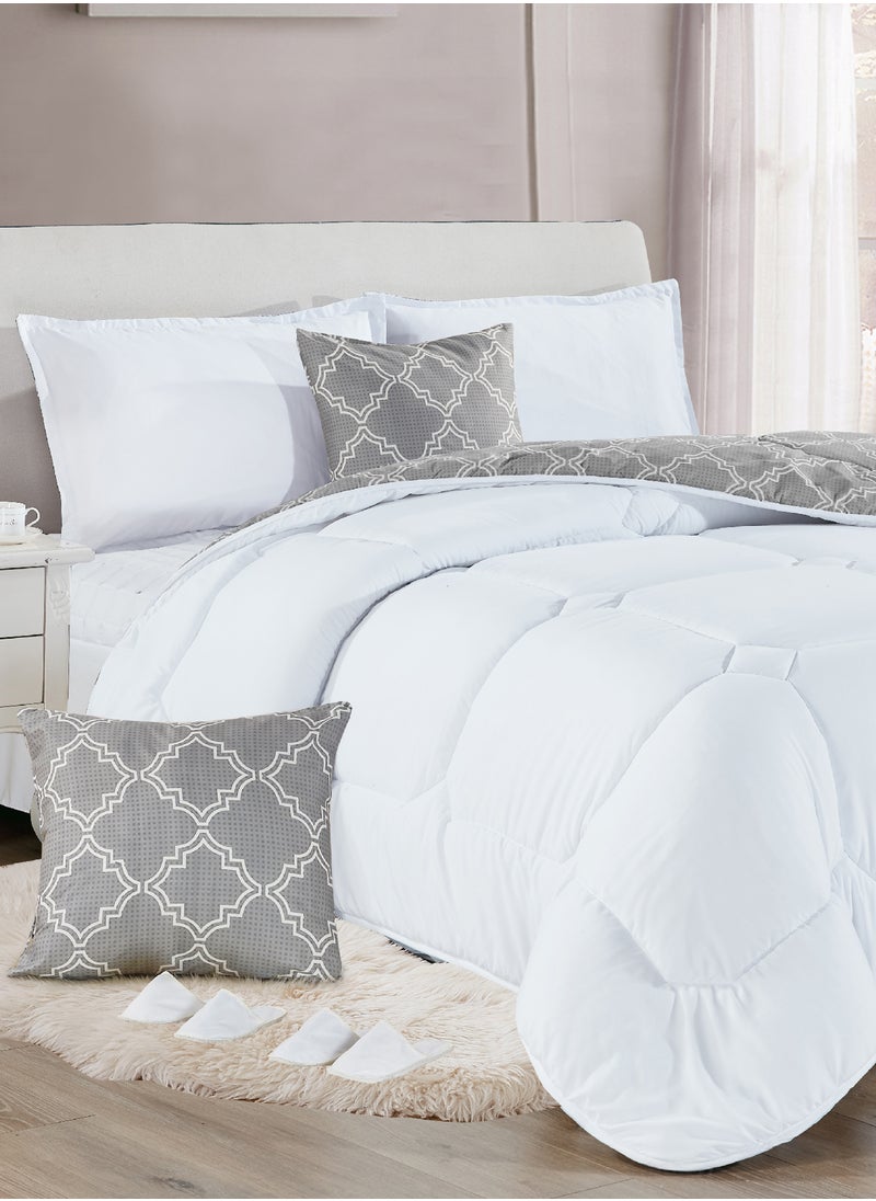 Moon - Bed In A Bag Medium Filling King Size Comforter Set, 10 Pcs Floral Bedding Set Size 220 X 240 Cm with Comforter, Quilted Bed Skirt, Pillowcases, Cushion & Bedroom Slipper, Multicolor - Image 1