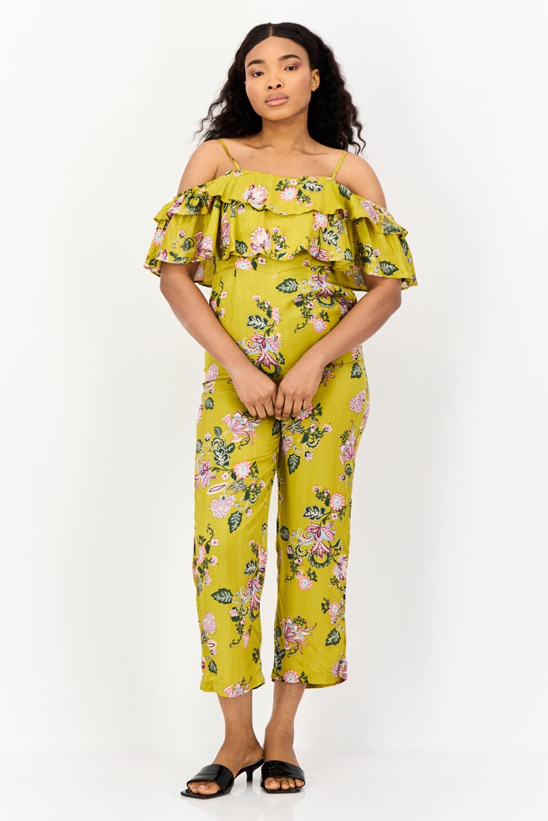 ONLY Women Square Neck Cold Shoulder Allover Printed Jumpsuit, Multicolor - Image 1