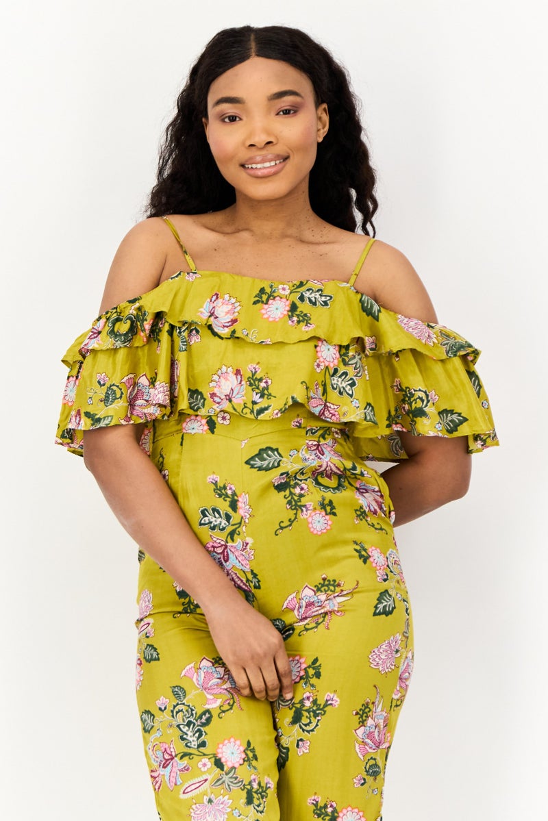 ONLY Women Square Neck Cold Shoulder Allover Printed Jumpsuit, Multicolor - Image 3