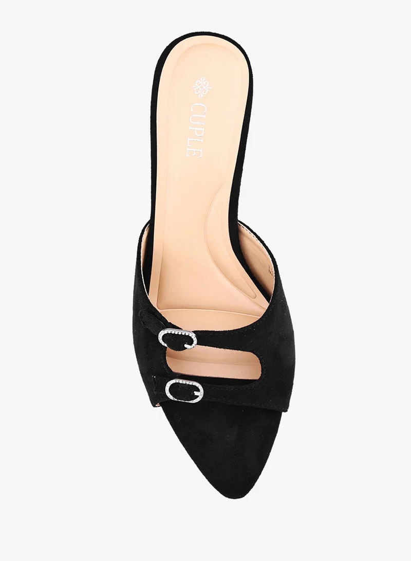 Cuple Black Womens dual buckled straps heeled sandals for Women | Best Price UAE