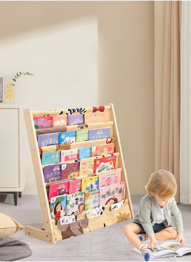 Generic Household Kids Bookshelf 6 Tier Baby Bookshelf Kids Book Shelf Durable Sling Book Rack Toy Storage Supplies Suitable for Bedroom Playroom (Cartoon)  - Image 1