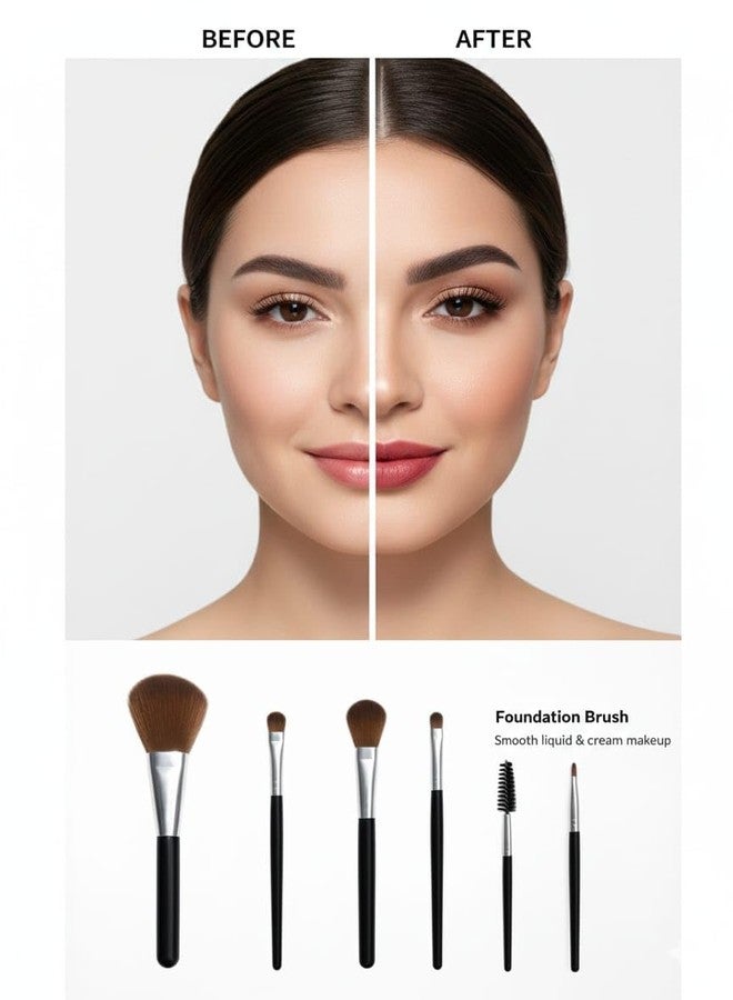 Professional Makeup Brush Set 5 Pcs | Foundation Blush Eyeshadow Eyebrow Brush Kit | Soft Bristles Cosmetic Makeup Brushes for Women & Girls (Black) - Image 5