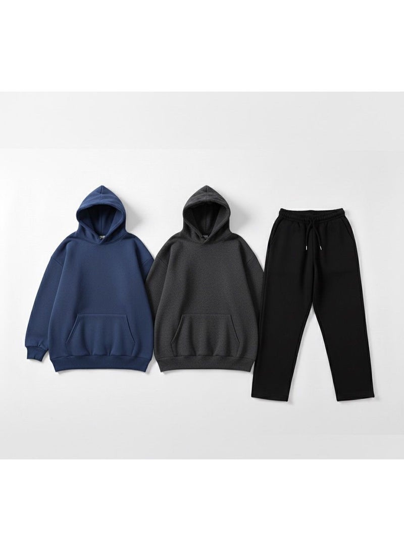Feathers Unisex 3 Piece Winter Set 100% Cotton – 2 Oversized Hoodies & Wide Leg Sweatpants - Image 1