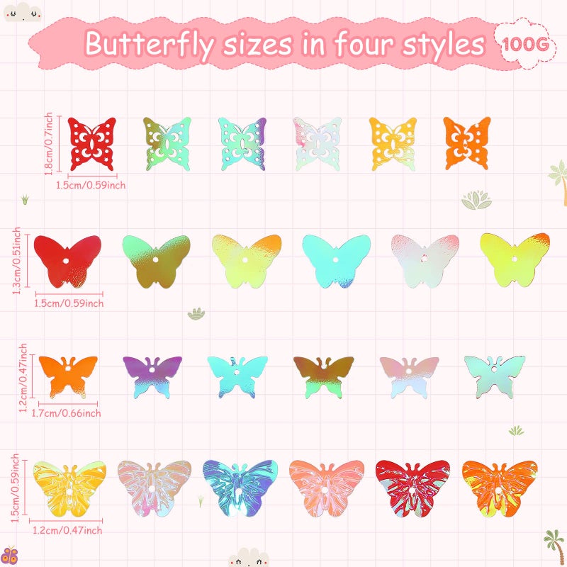 Zomiboo Butterfly Party Table Confetti Colorful Butterfly Glitter Holographic Flake Sequins Engagement Bridal Shower Mother's Day Party Birthday Sprinkles Scatter Decorations, 3.52 Oz/100 g - Image 2
