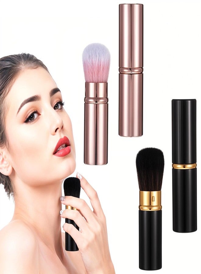 Grevosea Retractable Blusher Brush with Cover, 2 Pack Travel Makeup Brushes Kabuki Foundation Brush Extensible Face Blender Brush for Women Liquid Cream Foundation Concealer Blush Makeup Brush - Image 1