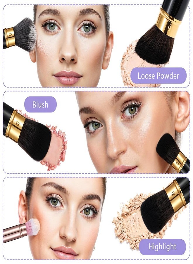 Grevosea Retractable Blusher Brush with Cover, 2 Pack Travel Makeup Brushes Kabuki Foundation Brush Extensible Face Blender Brush for Women Liquid Cream Foundation Concealer Blush Makeup Brush - Image 5