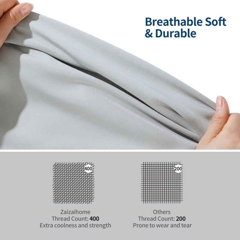 Zaizaihome 2 Pack Bamboo Viscose Cooling Fitted Sheet Twin Size Only  400 Thread Count  16"" Deep Pocket Cooling Bottom Sheets for Hot Sleeper  Silky Soft Breathable (Twin  Gray  - Image 3