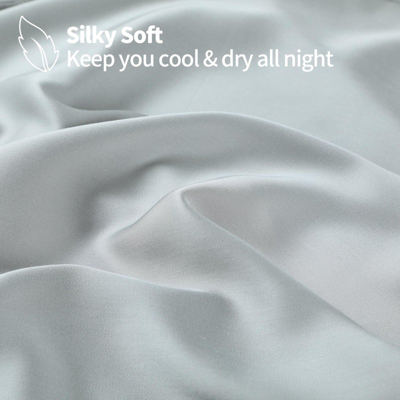 Zaizaihome 2 Pack Bamboo Viscose Cooling Fitted Sheet Twin Size Only  400 Thread Count  16"" Deep Pocket Cooling Bottom Sheets for Hot Sleeper  Silky Soft Breathable (Twin  Gray  - Image 2