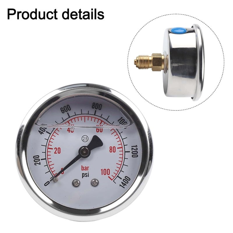 مقياس ضغط هيدروليكي من الفولاذ المقاوم للصدأ 0-100 بار مع حشوة الجلسرين وموصل من النحاس الأصفر - Image 5