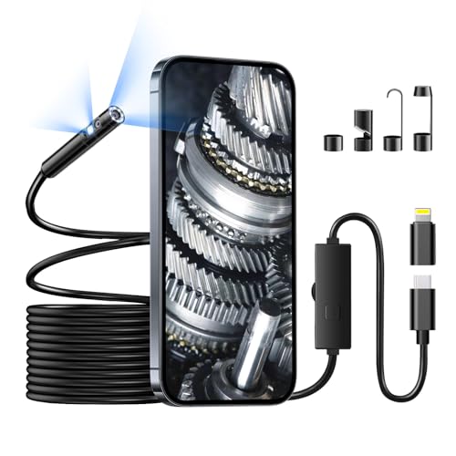 Elecshion Endoscope Camera with Light 1 Interface with Lightining Adapter Dual Lens 1920P Borescope Camera with 81 Adjustable LED Lights SemiRigid Cable 165FT IP67 Waterproof for iPhone iPad Samsung - Image 1