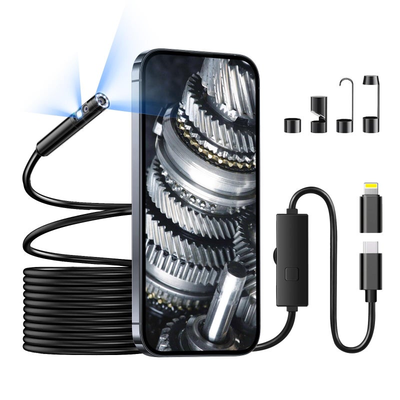 Elecshion Endoscope Camera with Light 1 Interface with Lightining Adapter Dual Lens 1920P Borescope Camera with 81 Adjustable LED Lights SemiRigid Cable 165FT IP67 Waterproof for iPhone iPad Samsung - Image 2