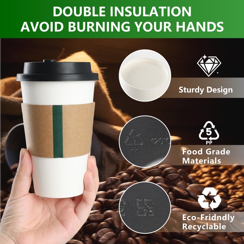 NutriBox 60 Pack 20oz Extra Thick Disposable Coffee Cups with Lids & Sleeves - Sturdy and Insulated To Go Paper Cups for Hot/Cold Drinks Chocolate Tea - Perfect for Office Travel Party Supplies & Coffee Bars - Image 4