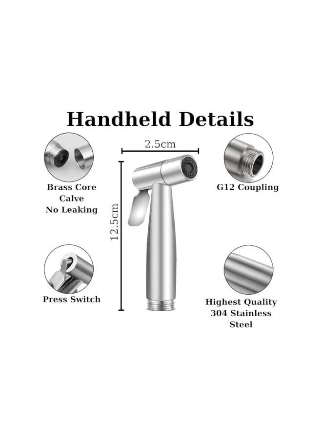 The Bros Premium Stainless Steel Bidet Sprayer for Toilet With 1.5 Meter Stainless Steel Hose, Easy 5-Minute Installation, Powerful Water Pressure (Full Shattaf Set) - Image 2