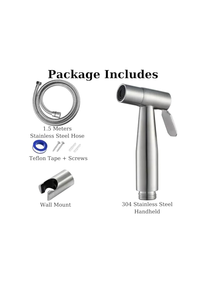The Bros Premium Stainless Steel Bidet Sprayer for Toilet With 1.5 Meter Stainless Steel Hose, Easy 5-Minute Installation, Powerful Water Pressure (Full Shattaf Set) - Image 4