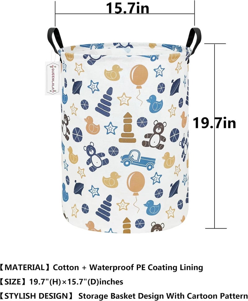 QUEENLALA Large Storage Basket,Laundry Hamper/Bathroom/Home Decor/Collapsible Round Storage Bin,Boys and Girls Hamper/Boxes/Clothing(Round-Colorful Bear) - Image 2