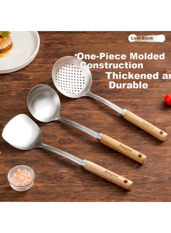 Bayco Kitchen Utensil Set Of Three: Spatula, Soup Ladle, And Strainer Set, Stainless Steel Large-sized Spoons With Long Handles, Strainer Bc5569 - Image 2