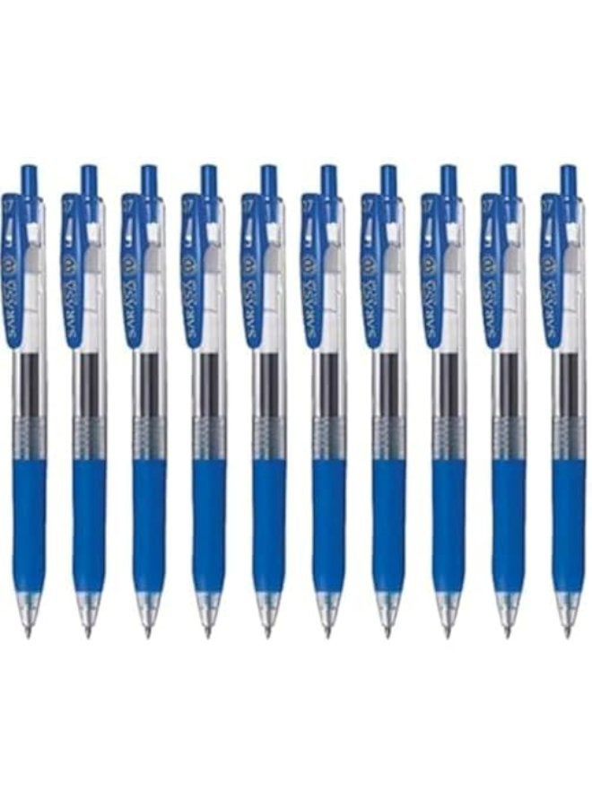 Zebra Sarasa Clip Retractable Gel Ink Pen, Rubber Grip Value Set of 10 (0.7mm, Blue)