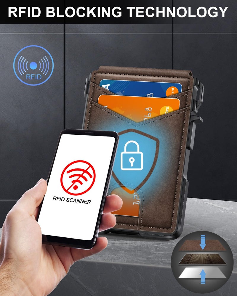 ZALVEX Wallet for Men, Mens Minimalist Wallet 9-13 Cards, Slim Compact Wallet with Money Clip & ID Window, RFID Blocking Smart Pop Up Card Wallet, Metal Aluminum Credit Card Holder Bifold Wallet - Image 4