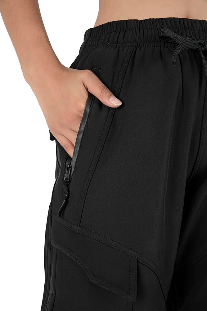 Singbring Women's Outdoor Fleece Lined Cargo Hiking Ski Pants Water-Resistant Windproof Sweatpants with Zipper Pockets (Black09-M) - Image 5