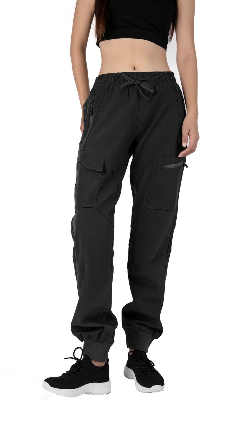 Singbring Women's Outdoor Fleece Lined Cargo Hiking Ski Pants Water-Resistant Windproof Sweatpants with Zipper Pockets (Black09-M) - Image 1