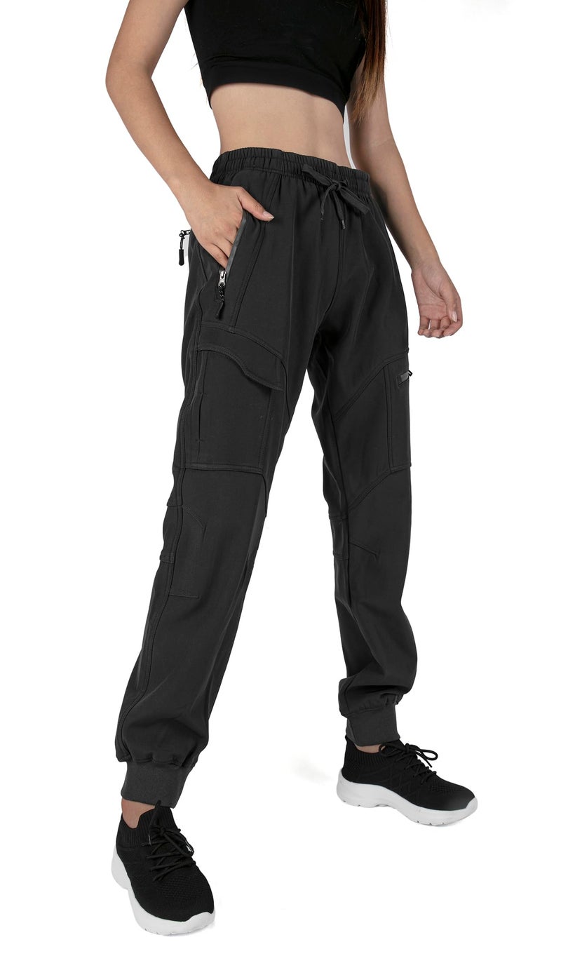 Singbring Women's Outdoor Fleece Lined Cargo Hiking Ski Pants Water-Resistant Windproof Sweatpants with Zipper Pockets (Black09-M) - Image 3