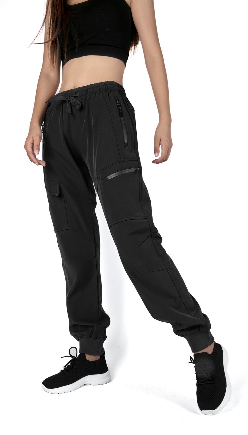 Singbring Women's Outdoor Fleece Lined Cargo Hiking Ski Pants Water-Resistant Windproof Sweatpants with Zipper Pockets (Black09-M) - Image 4