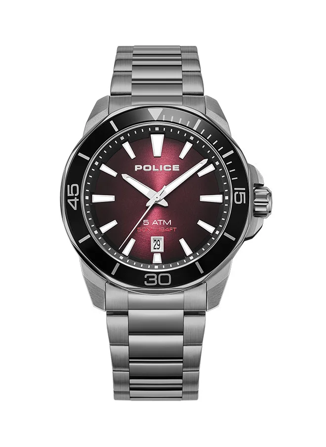 POLICE Thornton Gents Analog Watch With Burgundy Dial & Grey Bracelet -PEWJH0021403