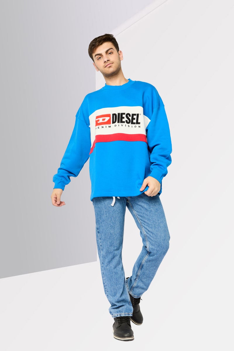 DIESEL سويت شيرت رجالي بأكمام طويلة وياقة دائرية مع شعار مطرز، مجموعة ألوان زرقاء - Image 2