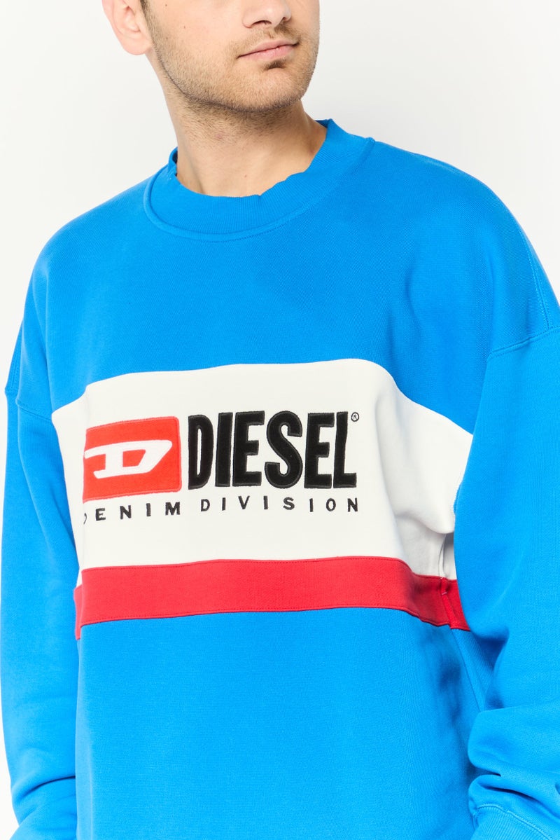 DIESEL سويت شيرت رجالي بأكمام طويلة وياقة دائرية مع شعار مطرز، مجموعة ألوان زرقاء - Image 3