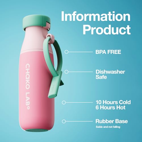 CHAKO LAB 17oz Ceramic Lined Insulated Water Bottle with Straw Spout Lid Leak Proof Stainless Steel Travel Mug with 2 Interchangeable Straps BPAFree Peach - Image 3