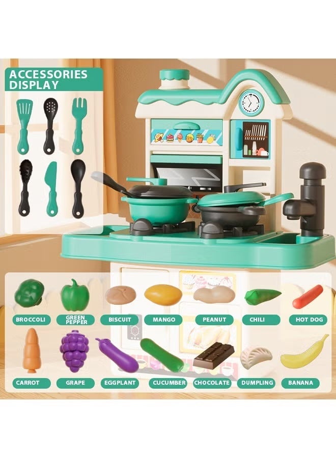 Kitchen Pretend Toy Set,,Kids Mini Kitchen Toys Simulation Cooking Set,Kids Kitchen Playset Mini Kitchen Toy Set, Toddlers Cooking Pretend Play Interactive Station, Kids Toy Kitchen Set with Play Sink, Spray, Realistic Light  Sound,With Kitchenware and Fruit Model for Girl and Boy ﻿ - Image 2