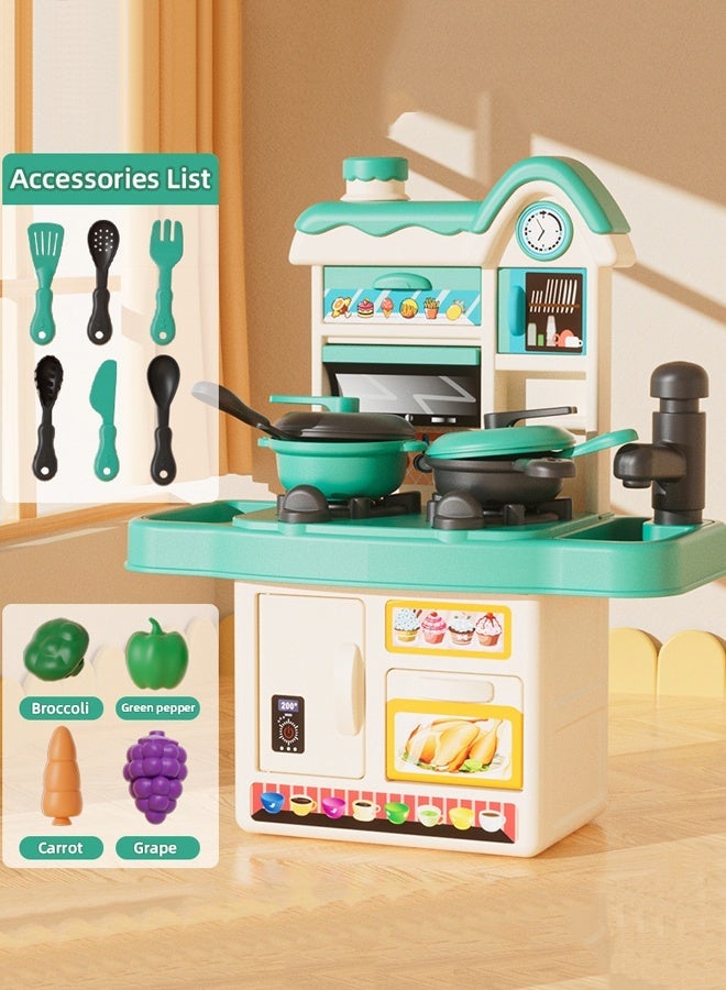 Kitchen Pretend Toy Set,,Kids Mini Kitchen Toys Simulation Cooking Set,Kids Kitchen Playset Mini Kitchen Toy Set, Toddlers Cooking Pretend Play Interactive Station, Kids Toy Kitchen Set with Play Sink, Spray, Realistic Light  Sound,With Kitchenware and Fruit Model for Girl and Boy ﻿ - Image 1