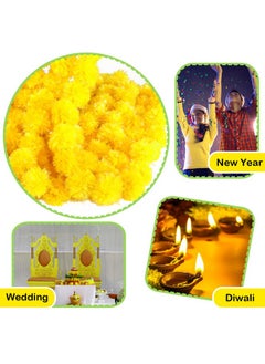 Giegxin Giegxin 15 Pack Marigold Garland 5 ft Long Strands Day of Dead Faux Marigold Flowers Diwali Decor Artificial Marigold Flowers Indian Decor for Wedding, Christmas, Events(Yellow)  - Image 3