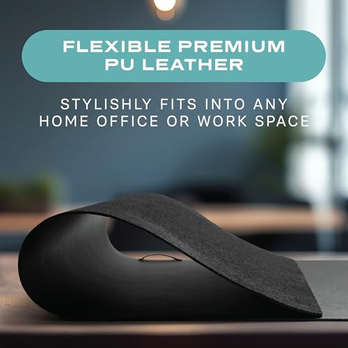 Alfion Leather Desk Mat Cable Organizer 23.6" x 17" | Premium Black Vegan Leather Desk Protector Blotter Mouse Pad with Felt Non Slip Bottom for Home Office - Image 5