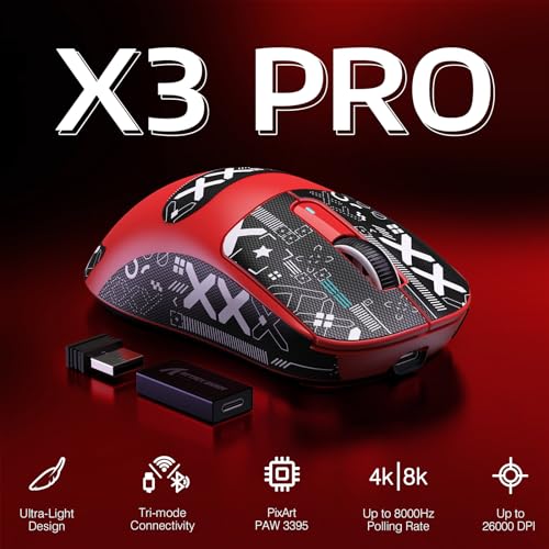 MANBASNAKE Attack Shark X3 Pro 4K8K Hz Mouse 59g Superlight BT24G WirelessWired Gaming Mouse PixArt PAW3395 Gaming Sensor 26000 DPI Griptape Programmable Buttons for Win11XboxPSMacRed - Image 3