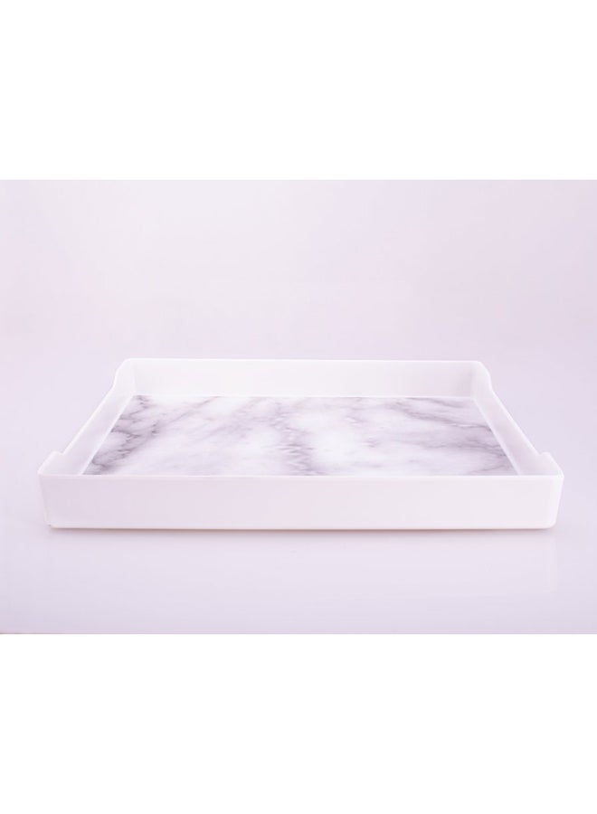 Bright Designs Melamine Ramadan Matt Square Tray 
Set Of 1 (L 38Cm W 38Cm) White Marble - Image 1