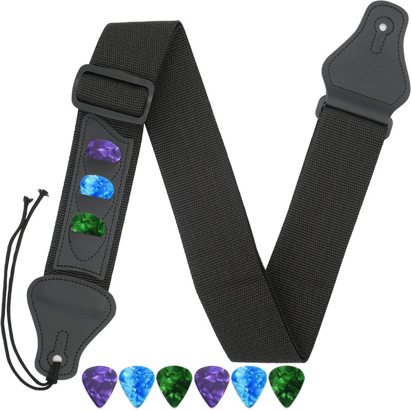 Qivorimith Guitar Strap,Acoustic Electric Guitar With 3 Pick Holders and 6 PCS Picks Guitar Accessories,Available for All Guitars - Image 1