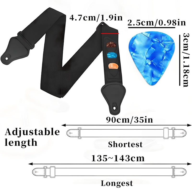 Qivorimith Guitar Strap,Acoustic Electric Guitar With 3 Pick Holders and 6 PCS Picks Guitar Accessories,Available for All Guitars - Image 3