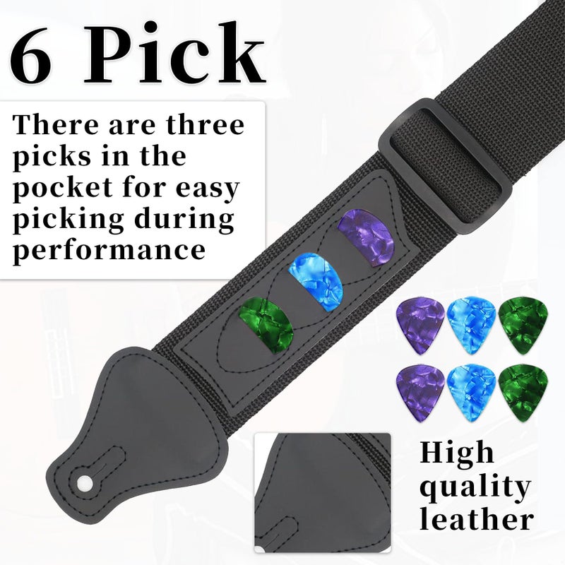 Qivorimith Guitar Strap,Acoustic Electric Guitar With 3 Pick Holders and 6 PCS Picks Guitar Accessories,Available for All Guitars - Image 2