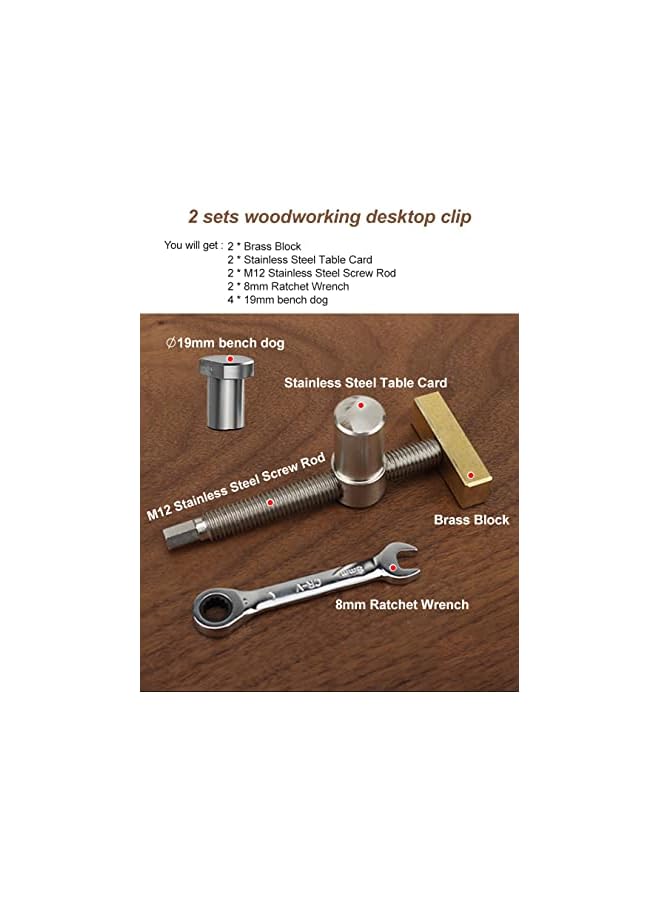 promass 2PCS 3/4 Inch Bench Dog Clamps, Woodworking Clamps with 4 Bench Dogs, CNC Precision Machining Bench Dog with 2 Ratchet Wrenches, Low Profile Design and Easy to Use for Woodworking - Image 4