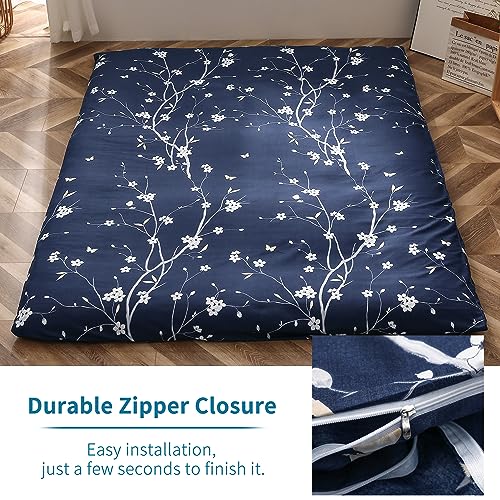 MAXYOYO Mattress Cover for Traditional Japanese Futon Mattress, Futon Floor Mats Cover with Zipper, Super Soft and Machine Washable, Navy Floral, Queen - Image 5