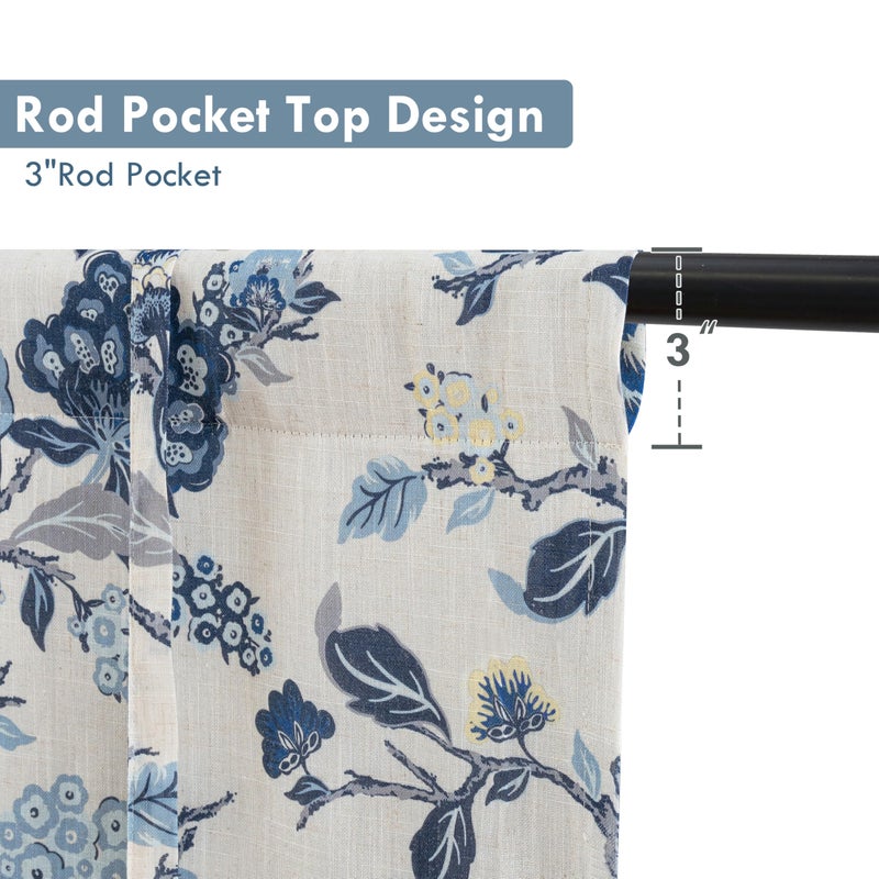DriftAway Ada Floral Botanical Print Flower Leaf Lined Thermal Insulated Room Darkening Blackout Tie Up Window Curtains 2 Layers Each 45 Inch by 63 Inch Navy - Image 4